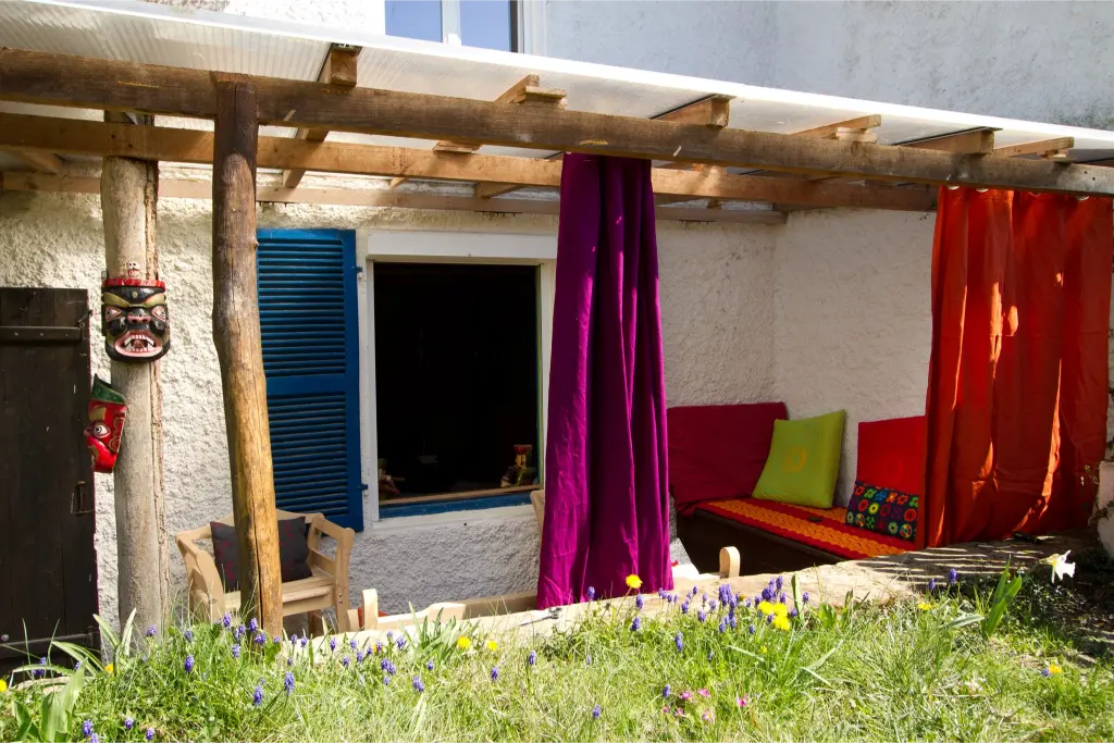 la terrasse couverte de la location Au grain de Celles